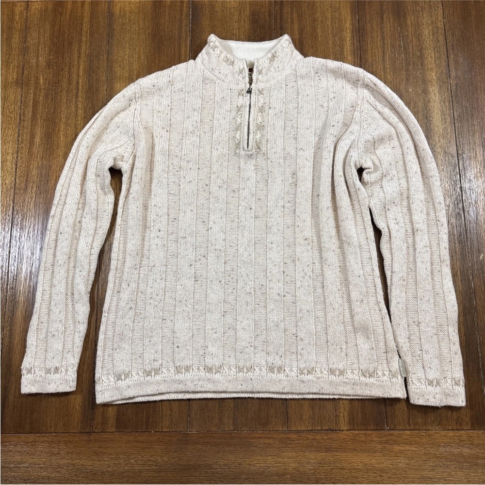 Woolrich 1/4 Zip Knit Sweater Beige Size Small Women's W/ Decorative Lambs Wool